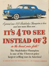 1951 Blue Studebaker Commander 4 Door Print Ad. V8 American Manufactured  picture