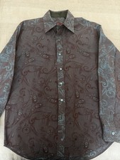 Robert Graham Men's M Brown/Blue Paisley Cotton L/S Button-Up Point Collar picture