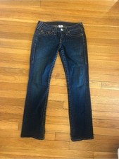 Vintage True Religion Dark Wash Low Rise Straight Leg Jeans Flap Pockets Size 26 picture