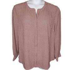 NWT TALBOTS Womens Maroon Houndstooth Blouse XL Split Neck Long Sleeve Henley picture
