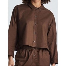 NWT Everlane XS Boxy Chestnut Brown Cropped Button Down Pajama Top Poplin Cotton picture
