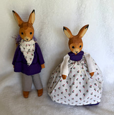 Vintage Lotte Sievers-Hahn Wooden Bunny Rabbit Doll Handmade in Germany Lot of 2 picture