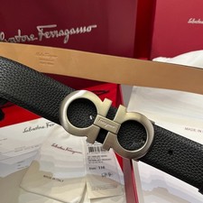 Ferragamo belt authentic men's black buckle Silver picture