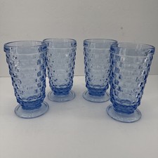 Vtg Indiana Glass Whitehall Blue Cubist Footed Drinking Glasses New W/Box picture