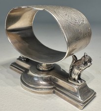 Antique Gorham Sterling Silver Oval Figural Napkin Ring W 2 Squirrels Mongrammed picture