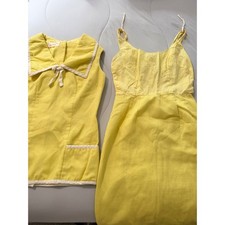Vintage Saks Fifth Avenue Yellow Seersucker Sailor Collar 2 Piece Dress Set picture