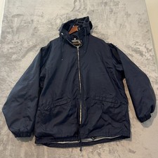Vintage J.Crew Oarsman Jacket Mens Large Blue Hooded Full Zip Lined Nylon Shell picture