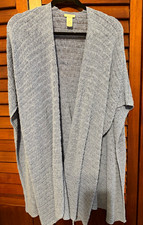 J. Jill Women's Open Front Knit Cardigan Sweater Collared Solid Blue One Size picture
