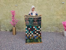 Authentic Vintage Moroccan Wool Rug Handwoven Bohemian Mosaic Floor Carpet picture