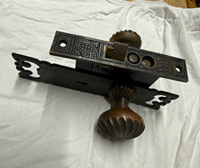 Antique Victorian Eastlake Mortise Lock Set Bronze Knobs Ornate Backplate 1880s picture