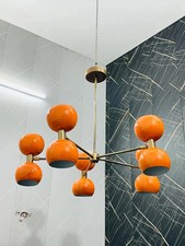 Mid Century Sputnik Brass Chandelier Orange Ball Ceiling Light Modern Fixture picture