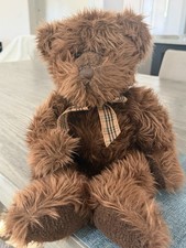 Vintage Teddy Bear Shaggy Plush Beresford Russ Stuffed Animal Brown Plaid Bow  picture