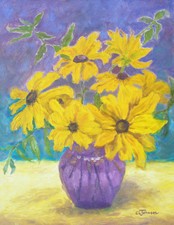 Rudbeckia Flowers, Still Life Oil Painting by Cerise Johnson, Black Eyed Susans picture