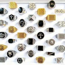 Wholesale 50 Pcs Mixed Vintage Punk Men Signet Rings Alloy Ethnic Assorted Lot picture