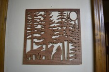 Wood Laser Cut 3 Wolves Howling Nature Decor Sign - Rustic Wall Art Wolf picture
