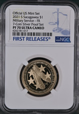 :2021 S $1 SACAGAWEA TWO FEATHERS MILITARY SERVICE NGC PF70 ULTRA-CAM TOP POP picture