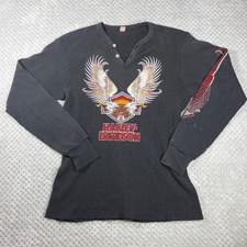 Vintage 80s-90s Distressed Harley Davison Waffle Knit Women's Long Sleeve S/M picture