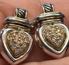 Piscitelli Designer Austrian Crystal Heart Earrings Two Tone Signed 1” 90’s RARE picture