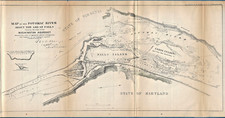 1858 Washington Aqueduct Potomac River Map Great Falls DC J Bien Lithograph  picture