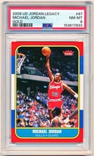2009-10 Upper Deck Michael Jordan Legacy Gold 1986-87 Fleer Rc Reprint #97 PSA 8 picture