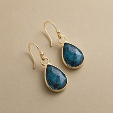 Sundance Blue Apatite Gold Earrings Natural Stone Teardrop Artisan Handcrafted picture
