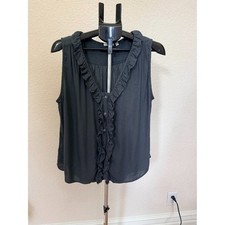 Dylan Ruffle Sleeveless Blouse Women Large Navy Blue Boho Cotton Top picture