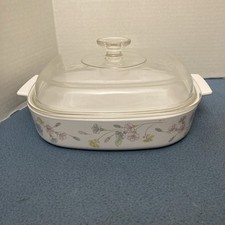 Corning Ware Pastel Bouquet A-10-B 2.5 L Square Casserole w/PYREX A-12-C Lid picture