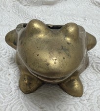 Vintage Solid Brass Large Opening To Store Items In Frog Holding Arm Behind Back picture