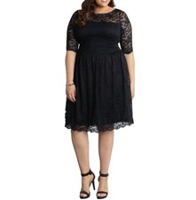 Kiyonna Women's Plus size Luna Lace Cocktail Midi Dress Black 0X picture