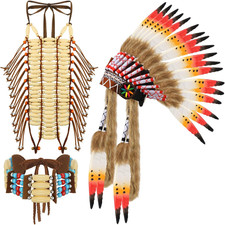 3 Pcs Halloween Native Costume Accessories Set Native Feather Headdress picture