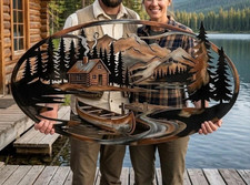Rustic Cabin Metal Wall Art, Mountain Lake Lodge Decor picture