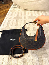 CELINE Teen Lulu Triomphe Shoulder Handbag Canvas leather Black Brown Women picture