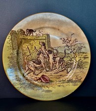 Antique Cauldon England Decorative Plate Hunting Hounds Barking at Cat Wall 10” picture