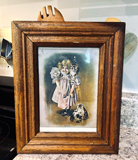 Vintage “Kittys Playtime” chromolithograph print, wooden frame picture