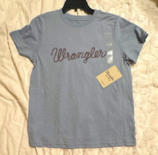 Wrangler Retro Women'sM Blue Graphic Logo Crew Neck Short Sleeve Cotton Knit Tee picture