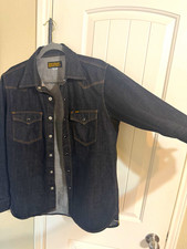 IRON HEART Men's Black Denim Button-Up Shirt Long Sleeve Point Collar L picture