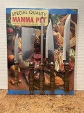 Vtg MCM Mamma Pet Steel Kitchen Knife & Sharpen Set Of 5 Wood Handled Japan picture