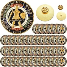 24 Pcs Put on the Whole Armour of God Lapel Pins 1.18 Inch Gold Religious Bro... picture