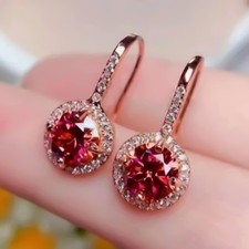 2.80 Ct Certified Pink Diamond Solitaire Earrings in 925 Silver For Anniversary picture