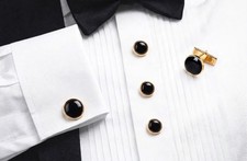NEW Gold Black Tuxxman Tuxedo Cuff links Shirt 5 Studs Formal Set Tux TUXXMAN picture