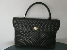 Vintage Bally Women's Black Quilted Leather Top Handle Handbag Gold Tone Italy picture