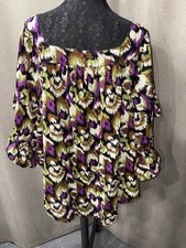 Women’s Plus Sz 4X Terra & Sky Geometric Ruffle Sleeve Square Neckline Cotton picture