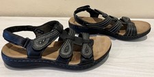 CLARKS Collection Laurieann Vine Black Leather Women Comfort Sandals Size 8 picture