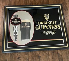 Vintage Guinness Draught Glass Bar Mirror With Arthur Guinness Signature RARE picture
