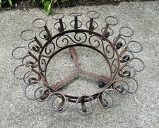 Antique Wrought Iron Hanging / Rolling Jardiniere Flower Display 27” Wide RARE picture