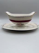 Homer Laughlin Eggshell Georgian Gravy Boat w/Attached Tray Cream Floral Boquet picture
