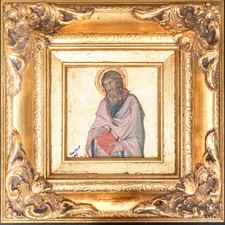 Hand Painted Saint Andrew Oil Painting on Wood Panel Gilded Ornate Frame 12x12 picture