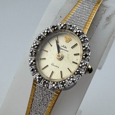 VTG Jules Jurgensen Quartz Watch Women Genuine Diamonds Dual Tone Oval New Batte picture