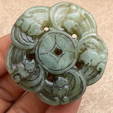 Antique Xiuyan Jade Pendant Vintage Jade Carving Five Blessings Collectible picture