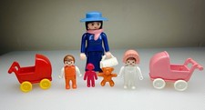 Vintage Playmobil Geobra Family Lot 7 Figures 2 Couples Nanny Kids Strollers picture